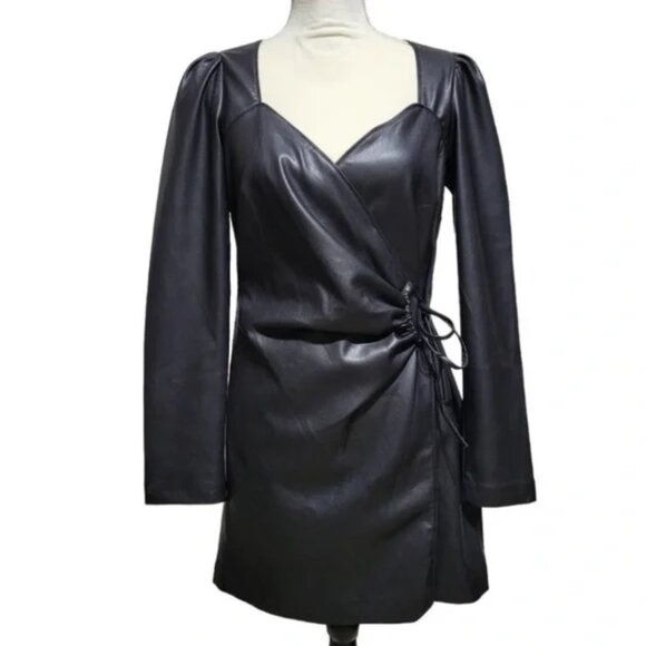 House of Harlow 1960 Tied Faux Leather Crossover wrap Mini Dresses XL - Picture 2 of 8